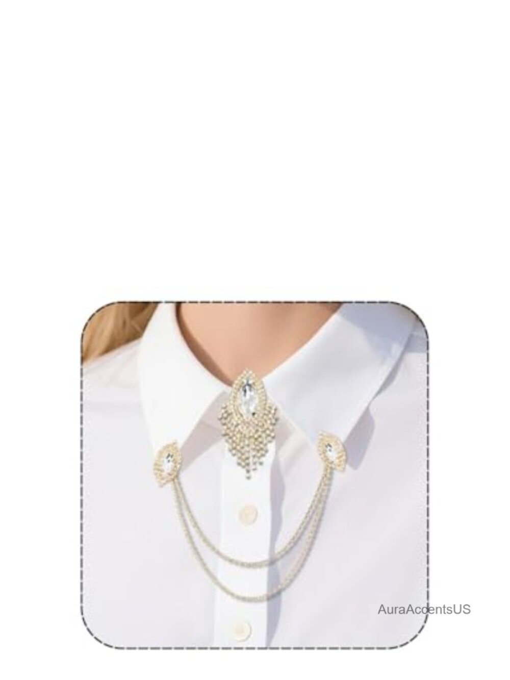Rhinestone Collar Chain Pins Button Cover Cuff Links Set Silver Shirt Clips